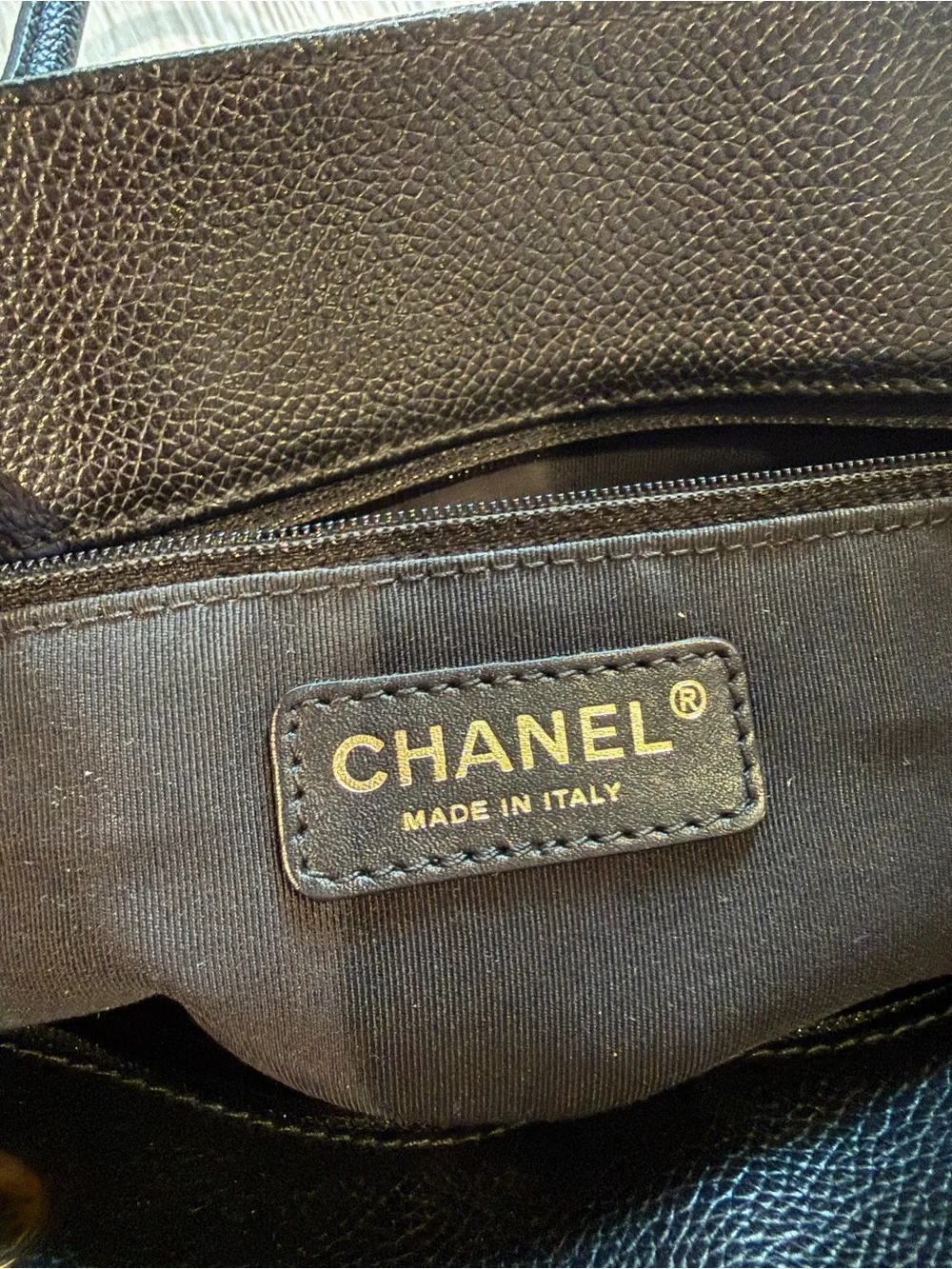 Authentic CHANEL Black Executive Cerf Tote with Gold CC Emblem
